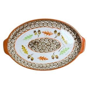 Temptations Old World Orange Acorn & Leaves Thanksgiving 13x9" Oval Serving Tray